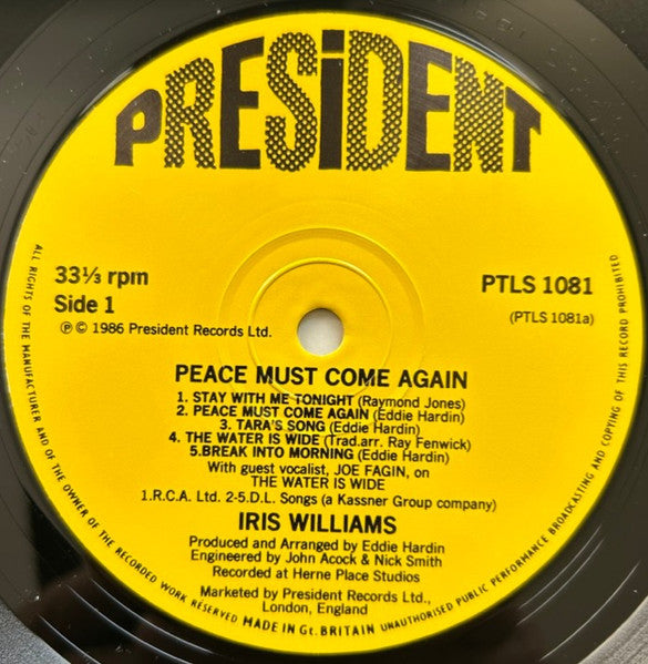 Iris Williams : Peace Must Come Again (LP, Album)