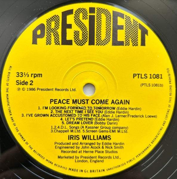 Iris Williams : Peace Must Come Again (LP, Album)