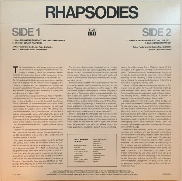 Arthur Fiedler And The Boston Pops Orchestra* : Rhapsodies (LP, Comp, RE)