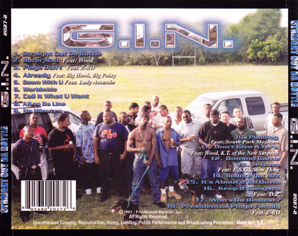 G.I.N. : Straight Out Da Bottle (CD, Album)