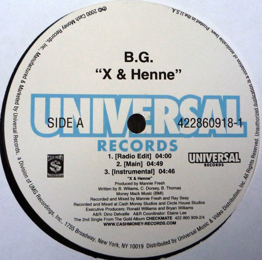 B.G. : X & Henne (12", Single)