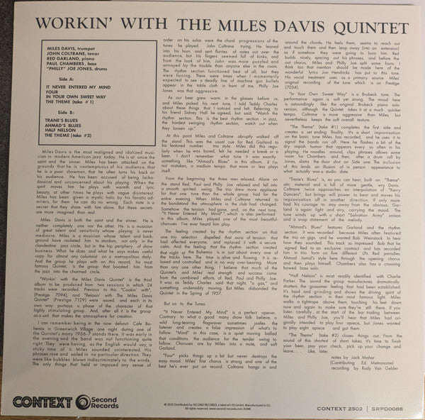 The Miles Davis Quintet : Workin' With The Miles Davis Quintet (LP, Album, Mono, RE)