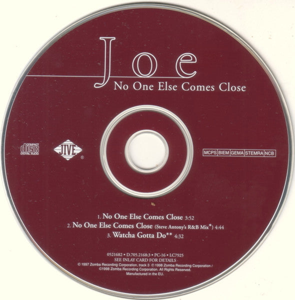 Joe : No One Else Comes Close (CD, Single)