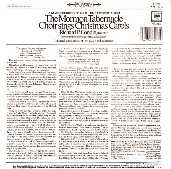 Mormon Tabernacle Choir : Sings Christmas Carols (LP, Album, RE)