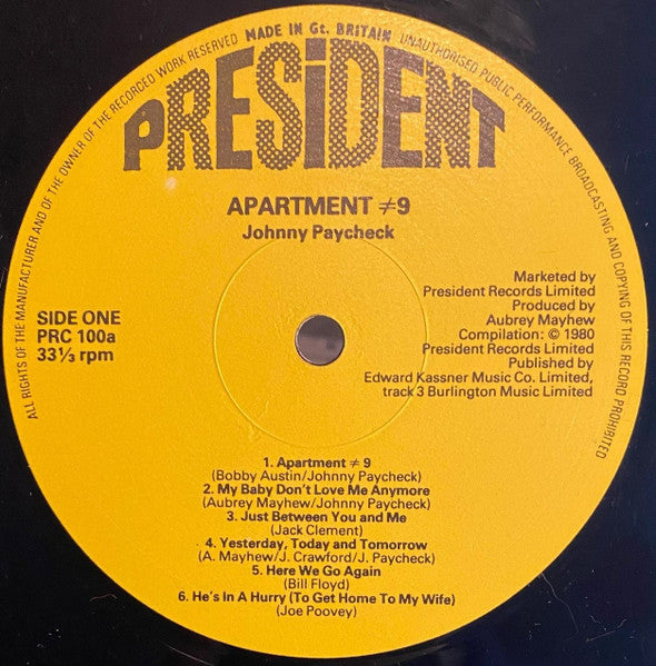 Johnny Paycheck : Apartment No. 9 (LP, Comp)