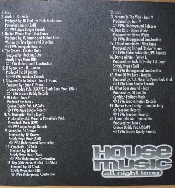 Juan C. Faxas : House Music All Night Long (CD, Mixed)