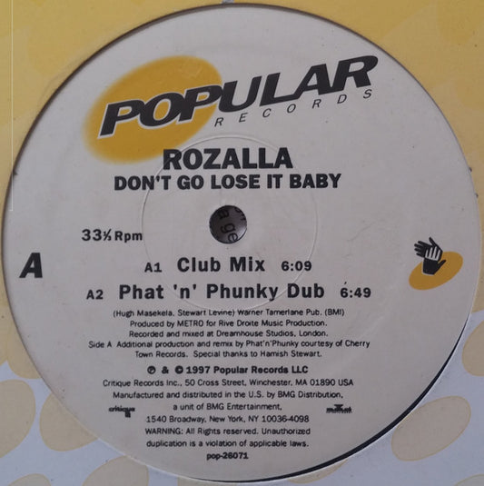 Rozalla : Don't Go Lose It Baby (12")