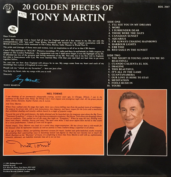 Tony Martin (3) : 20 Golden Pieces Of Tony Martin (LP, Comp)