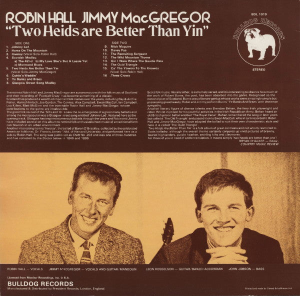 Robin Hall / Jimmie MacGregor* : Two Heids Are Better Than Yin - Folksongs Of Scotland And Ireland (LP)