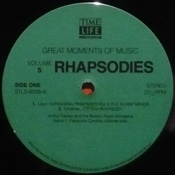 Arthur Fiedler And Boston Pops Orchestra : Great Moments Of Music Volume 5: Rhapsodies (LP, Comp)