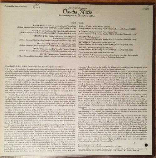 Claudia Muzio : Claudia Muzio / 1889-1936 / Arias From La Forza Del Destino • I Pagliacci • Zaza • L'Amico Fritz • L'Africaine • Rinaldo / Adriana Lecouvreur • Bianca E Fernando • Paride E Elena • Songs By Rossini And Buzzi-Peccia / From The Edison Diamon (LP, Comp, Mono)