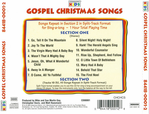 Cedarmont Kids : Gospel Christmas Songs (CD, Album)