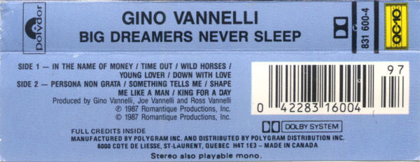 Gino Vannelli : Big Dreamers Never Sleep (Cass, Album, Dol)