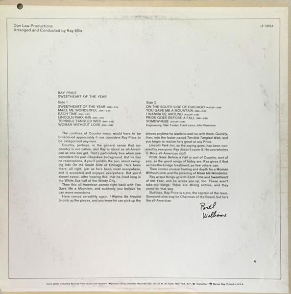 Ray Price : Sweetheart Of The Year (LP, Album, RE)