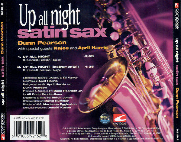 Dunn Pearson* With Special Guests Najee & April Harris : Up All Night (Satin Sax) (CD, Single)