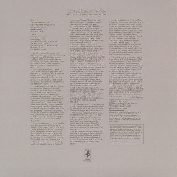 Lightnin' Hopkins : Lightnin' Hopkins In New York (LP, Album, RE)
