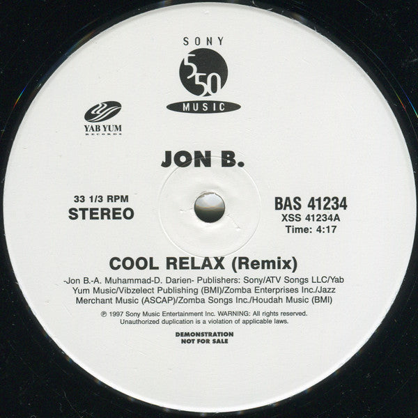 Jon B : Cool Relax (Remix) (12", Promo)