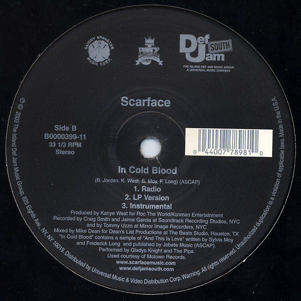Scarface (3) : Someday / In Cold Blood (12")