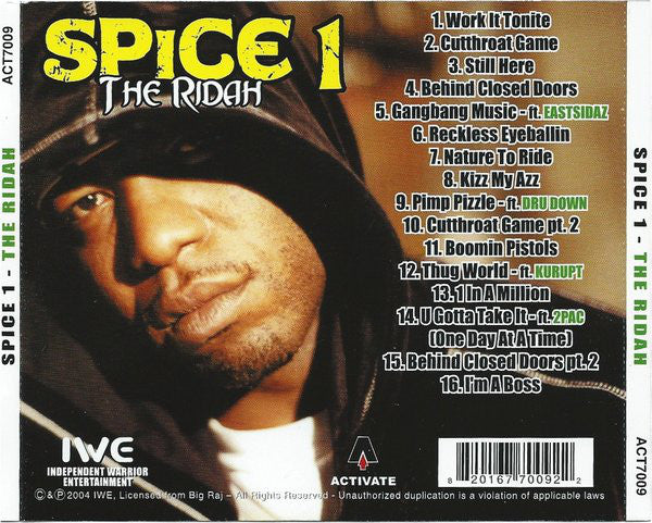 Spice 1 : The Ridah (CD, Album)