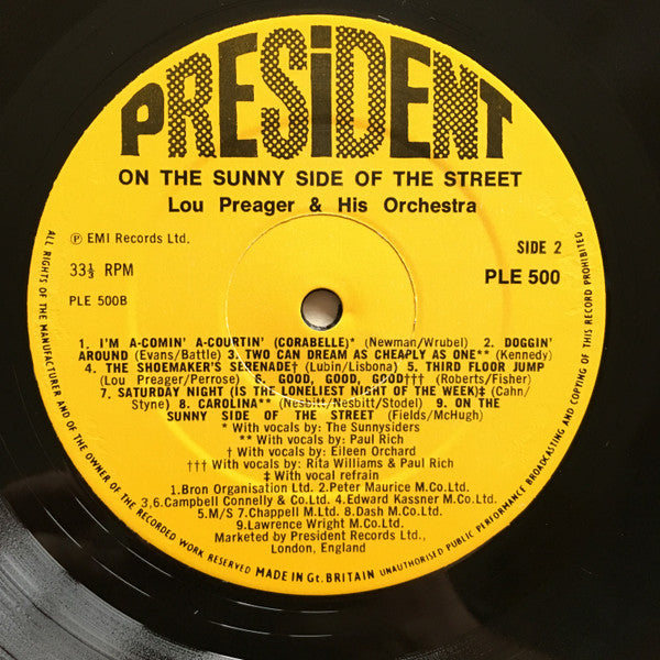 Lou Preager & His Orchestra : On The Sunny Side Of The Street (LP, Comp)